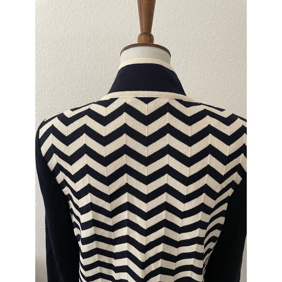 St. John Knit Sweater Cardigan Chevron Zig Zag Zip Front Color Block - Picture 8 of 13